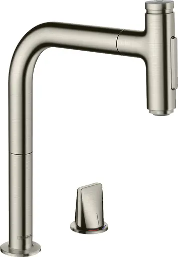 Смеситель для кухни Hansgrohe Metris Select 200 2jet с выдвижным изливом sBox Steel Finis 73818800 Нержавеющая сталь - фото 1