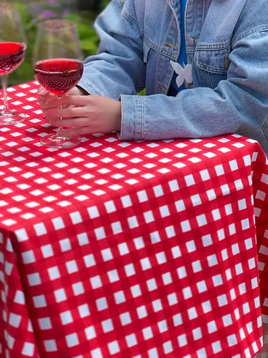 Водоотталкивающая Скатерть Красная клетка 220х140 см (+ 4 салфетки 30х40)