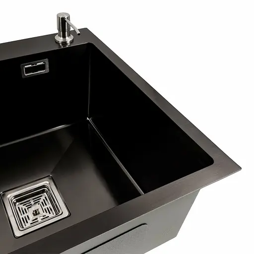 Кухонна мийка 78x50С R PVD чорна Platinum Handmade (поглиблена полиця, 3.0/1.0 мм), Чорний - фото 8