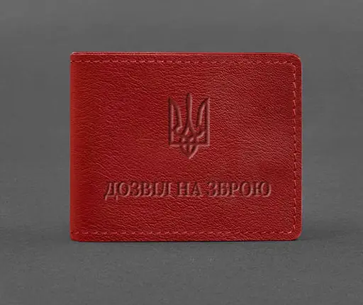 Кожаная обложка для разрешения на оружие красная - фото 1