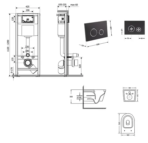 Набір Q-tap Nest 4 в 1 підвісний унітаз Swan Ultra Quiet 520x360x320 + комплект інсталяції QT16335180W48194 - фото 8