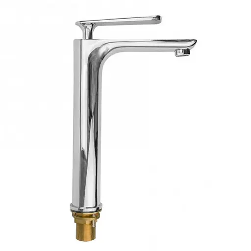 F1052-55(H52) Змішувач для умивальника високий литий гусак латунний корпус гайка Ø35 Frap 1/10 Хром - фото 2