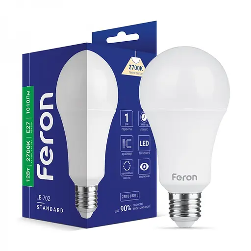 Лампа свiтлодiодна Feron LB-702 A60 230V 12 Вт E27 2700K (25977)