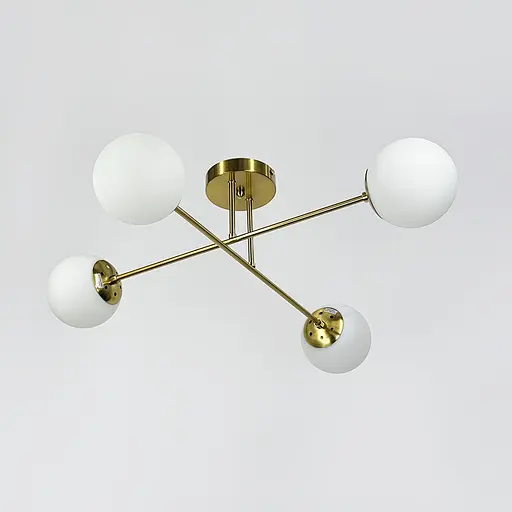 Люстра у латунному корпусі із 4-ма білими плафонами Ø 73 см | Арт. S 7072/4 TBS+WT | Line F - фото 1