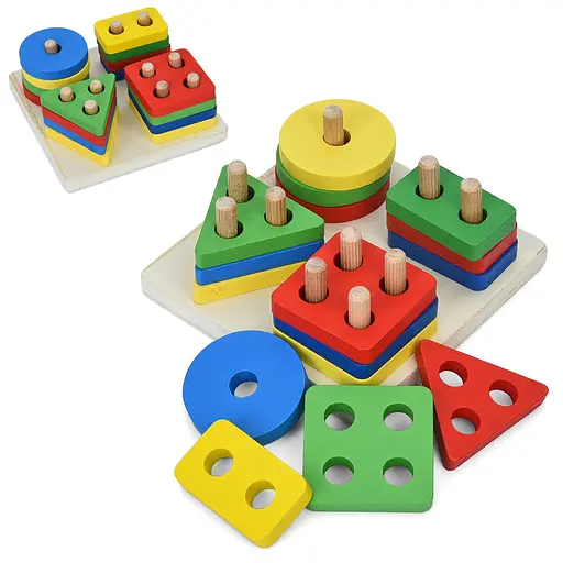 Дерев'яна розвиваюча іграшка "Геометрика" геометричні фігури 16 деталей Limo Toy MD1352