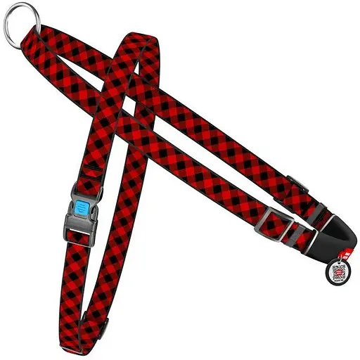 Шлея для собак Waudog Nylon швидкознімна з QR паспортом, малюнок "Шотландка червона", пластиковий фастекс