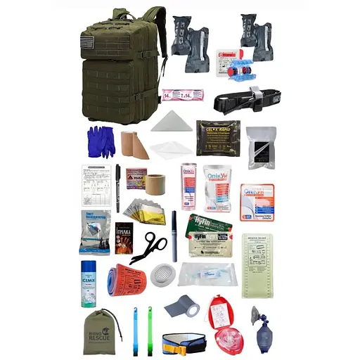 Укомплектованный медицинский тактический рюкзак №3 темно-зеленый - фото 1