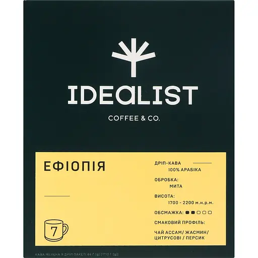 Кава мелена Idealist Coffee Co Ethiopia натуральна смажена в дріп пакеті 7 шт по 12 г