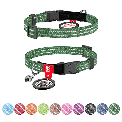 Ошейник для кошек из восстановленного хлопка Waudog Re-cotton с QR-паспортом светоотражающий пластиковый фастекс XS Ш 10 мм Дов - фото 2