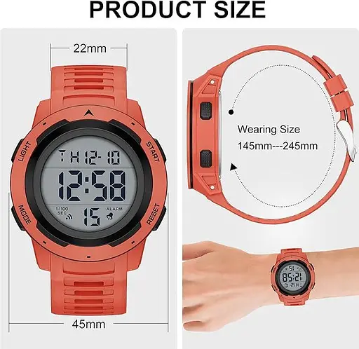 GOLDEN HOUR Мужские водонепроницаемые цифровые часы с широким экраном, легко читаемый дисплей в стиле милитари - фото 2