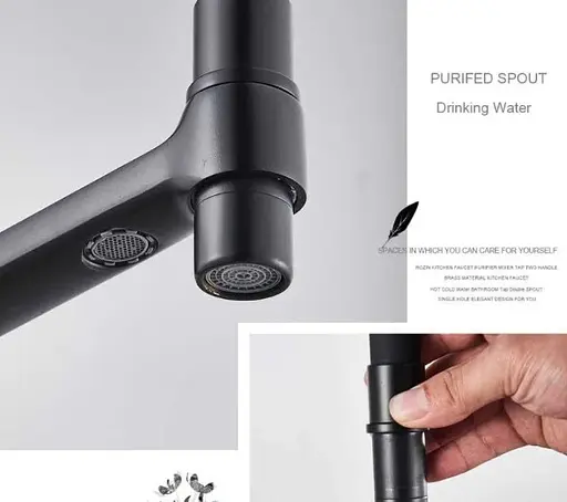 Кухонный смеситель Blide ZeroTwo с подключением к фильтру + вытяжной гусак (Черный мат) - фото 6