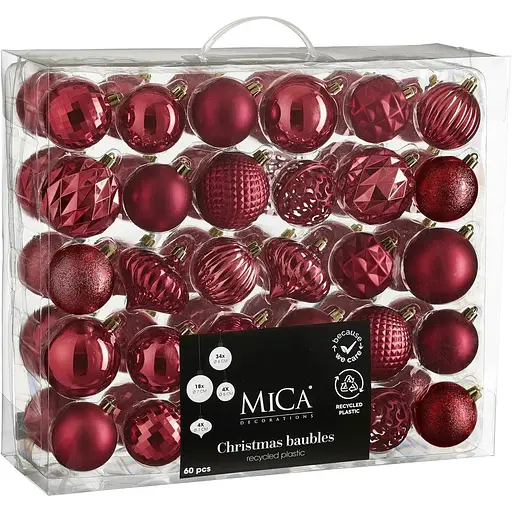 Комплект елочных украшений Mica Decorations пластиковые 6-7 см вишневые 60 шт. (1182022)