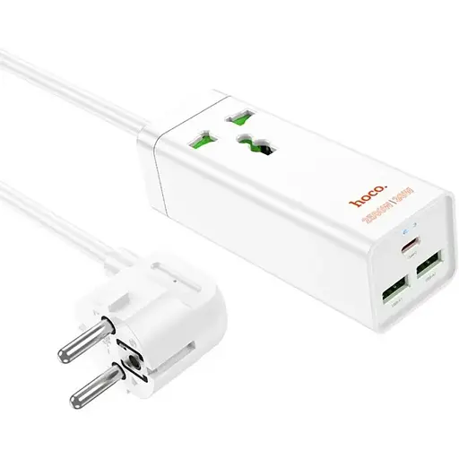 Сетевое зарядное устройство удлинитель Hoco AC9A 2 USB/Type-C PD QC 30W 1 розетка 1.5m белый - фото 1