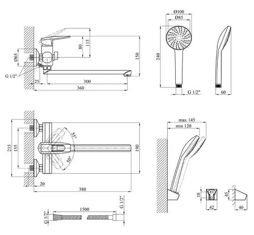 Змішувач для ванни Kroner KRM Kante - C070 (CV023580) - фото 8