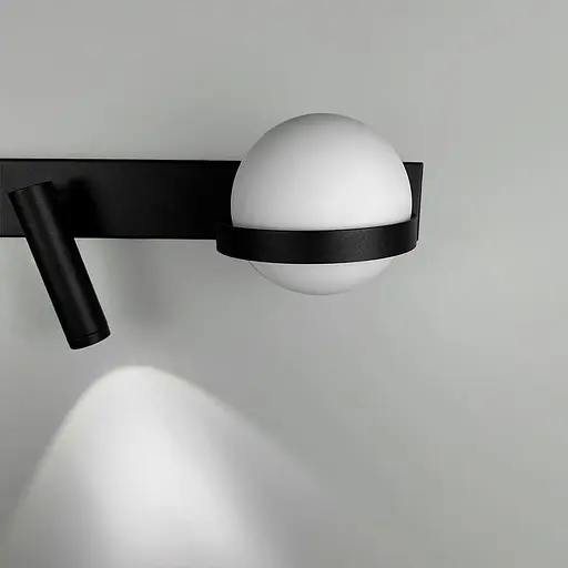 Бра Line F праве на 2 вимикачі з білим плафоном та спотом у чорному корпусі 40 см Арт. B190/2 BK RIGHT - фото 4