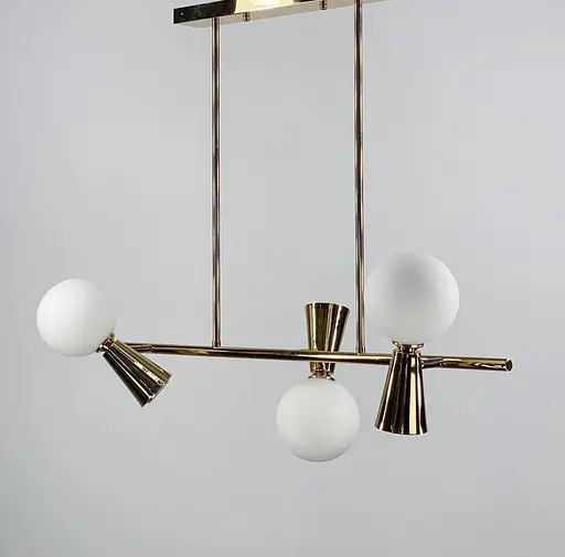 Золота видовжена люстра ABELINA з білими плафонами на 2 джерела світла Line.F Кількість ламп 10 - фото 1