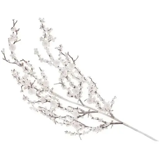 Искусственная ветвь 74 см Флористический материал для декора с ягодами покрытые глитером Белый - фото 1