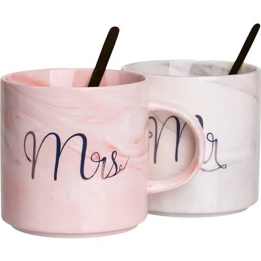 Парні чашки порцелянові Mr & Mrs 400 мл з ложками FM-28