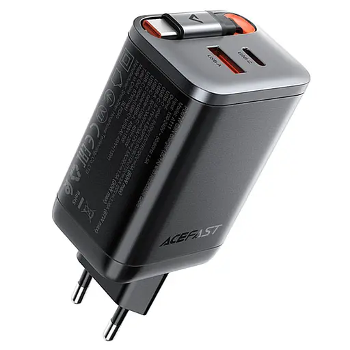 МЗП Acefast A111 GaN With Retractable Cable Type-C PD67W (1USB-A/1C) Black