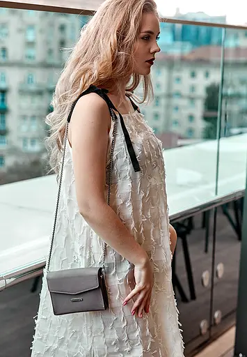 Жіноча шкіряна сумка поясна / кроссбоді Mini темно-бежева - фото 2