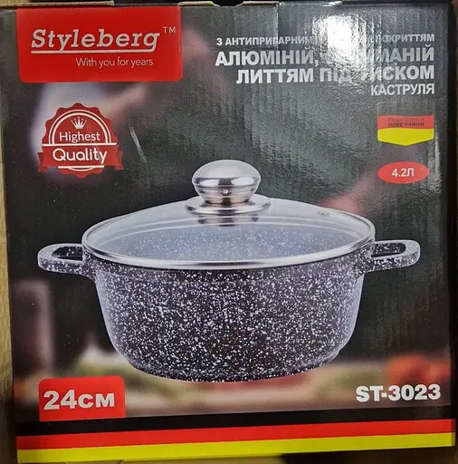 Кастрюля Styleberg с гранитным антипригарным покрытием 4.2л 24см ST-3023 Черная - фото 9