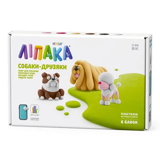 Набор пластилина "Собаки-Друзья: Комондор Муди, Бульдог Гипно, Пудель Поппи" ЛИПАКА 60057-UA01 самостоятельно затвердевает - фото 1