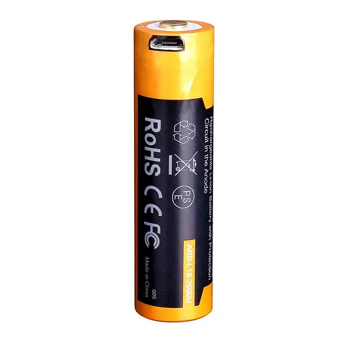 Аккумулятор 18650 Fenix 2600 mAh с micro-usb зарядкой (Черно-желтый) - фото 5