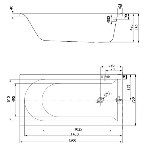 Ванна акрилова Cersant Cty 150x75 з ніжками S301-334 Білий - фото 3