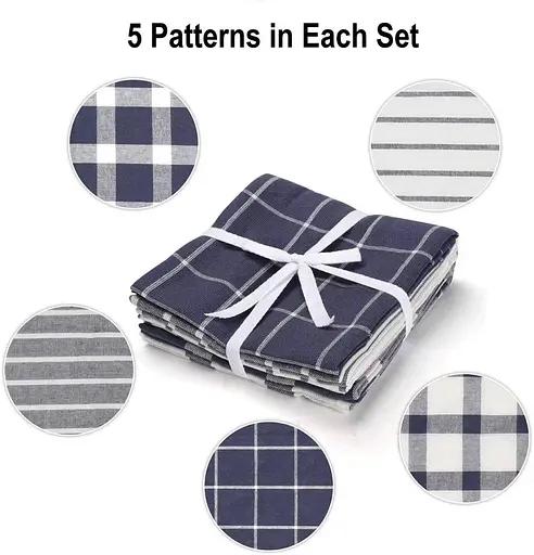 Набір 5 великих кухонних рушників Aquarius 100% бавовна 45 х 70 см Синій/Білий Мультипак - фото 3