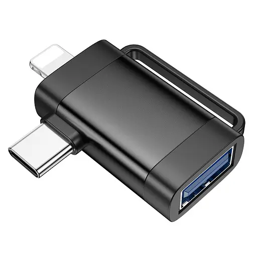 Перехідник Hoco UA31F OTG 2in1 Lightning male/Type-C male to USB female Black - фото 4