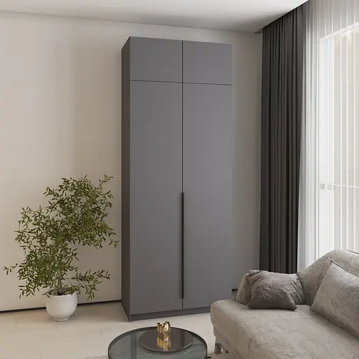 Шкаф 2-дверный с антресолью MebelStar Оскар ДСП BL-B, блок ящиков+полки 100x52x260 см Антрацит (MBS-4860) - фото 1