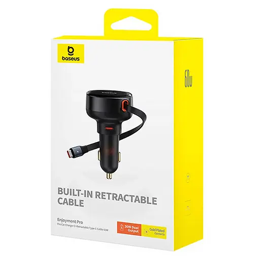 АЗП Baseus Enjoyment Pro 60W (1USB-C) + висувний кабель Type-C (C00057802111-01) Cluster Black - фото 6