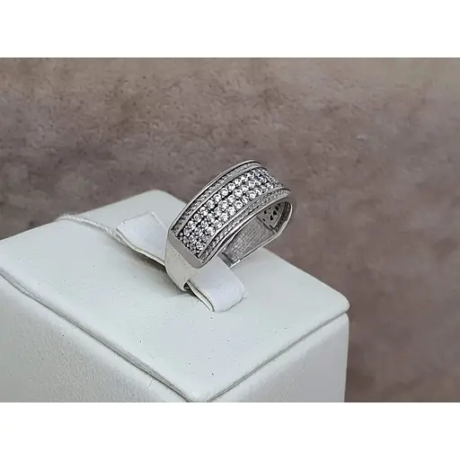 Срібне кільце Агні Річка Широка з фіанітами. 1578/9Р-CZ 17,5 - фото 3