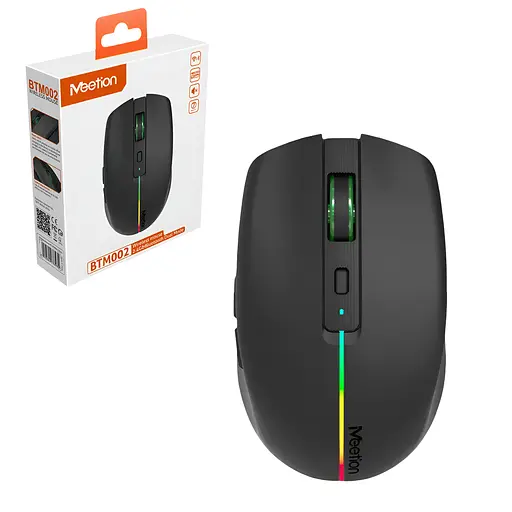 Беспроводная мышь MEETION BTM002 с RGB подсветкой 2.4G+Bluetooth черная - фото 2