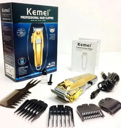 Машинка для стрижки волосся та бороди Kemei 1977 професійна акумуляторна з насадками металева - фото 3