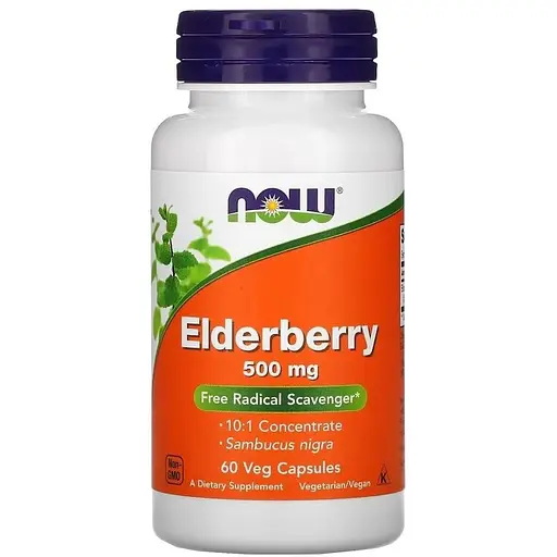Натуральна добавка NOW Elderberry 500 mg, 60 вегакапсул