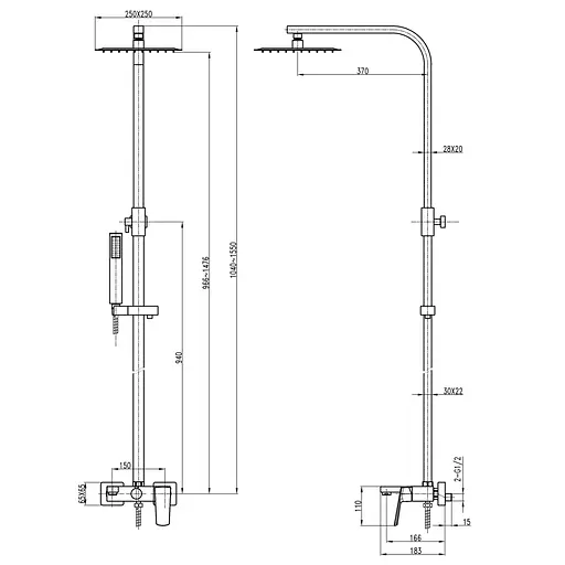 Душова система Topaz Odiss To 18202-H66, Хром - фото 5