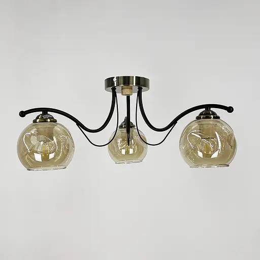 Люстра в чорному корпусі із 3-ма янтарними плафонами Line.F 7075/3 AB+BK+AB - фото 2