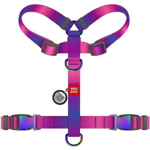 Шлейка для собак Waudog Nylon Recycled анатомическая H-образная с QR-паспортом, градиент, L фиолетовая - фото 2
