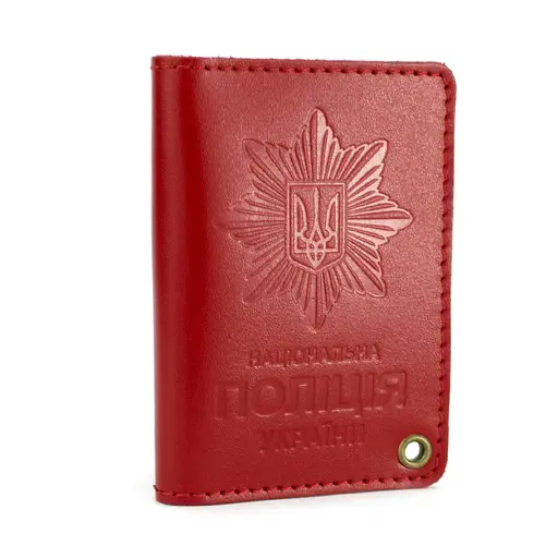 Обложка на удостоверение Национальной полиции Украины кожаная красная - фото 1