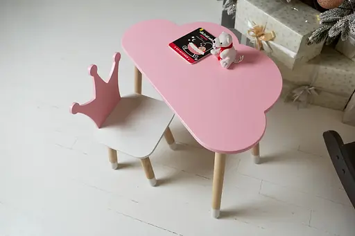 Детский комплект столик Облачко (Розовый) и стульчик Корона (Розовый с белым) - фото 2