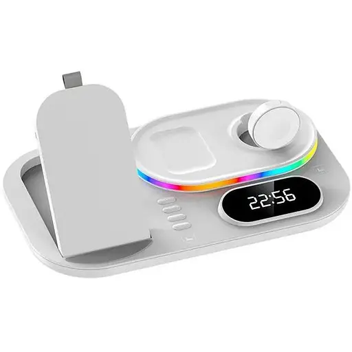 Зарядка Qi 4in1 wireless charger RGB/Clock XYJ A06 сумарно 30 W для Phone/Watch/Earphones - фото 1