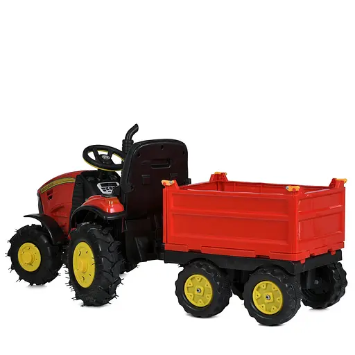 Дитячий електротрактор Bambi з причепом M 4619ABLR-3, червоний — потужний, музичний, на гумових колесах - фото 6