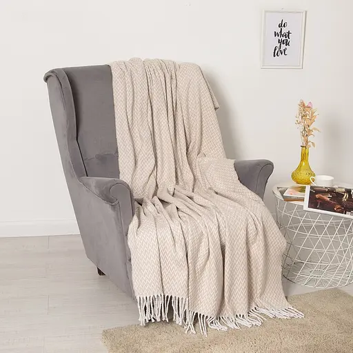 Плед бавовняний Vladi Валенсія Антоніо 140х200 біло-бежевий - фото 1