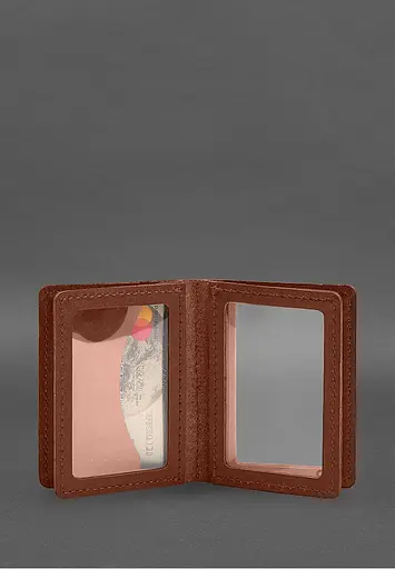 Кожаная обложка для водительского удостоверения, ID и пластиковых карт 2.1 светло-коричневая - фото 8