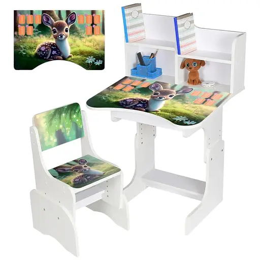 Дитяча парта Bambi N 2071-3-1 Оленя з таблицею множення та стільчиком біла
