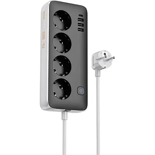 Сетевой фильтр Hoco AC21 Sunlight 4-bit(1C3A) desktop socker(EU) Черный - фото 1