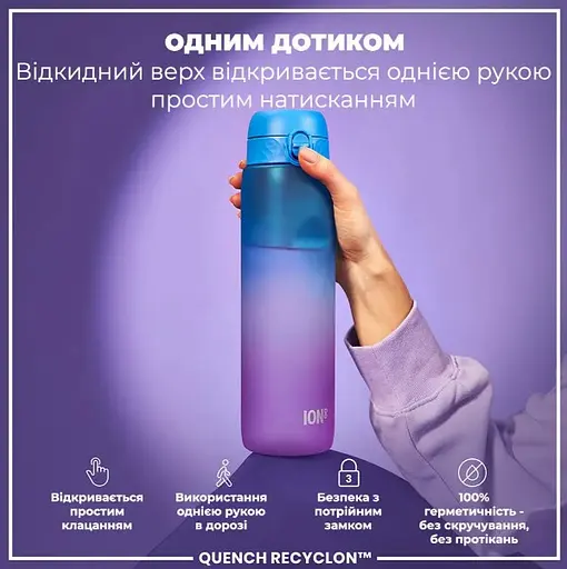 Пляшка для води ION8 1000 мл BPA Free Times To Drink (ЕКО пляшка) Blue &amp; Pink (I8RF1000PBPMOT) - фото 2