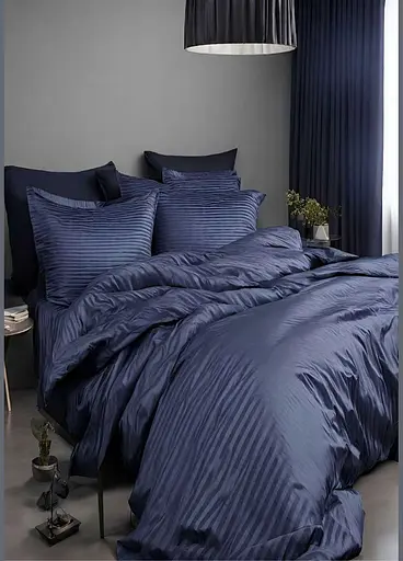 Комплект турецкого постельного белья TURComFor семейный 160x220 Premium dark blue страйп сатин TC303375761