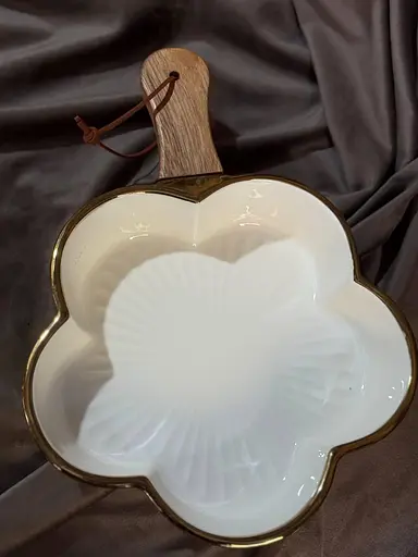 Керамическая тарелка с ручкой в форме листа для десертов фруктов Белый с золотым - фото 5